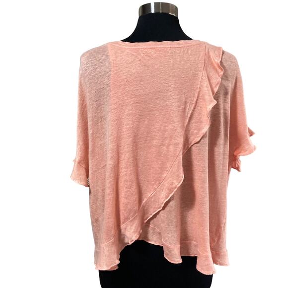 Eri + Ali Peach 100% Linen Top Crossover Back Ruffled Hem & Sleeves LARGE - Picture 5 of 8